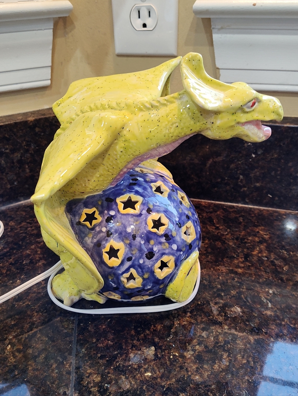 Dragon Globe Ceramic Night Light/Lantern- 9.5"H x 8.5"W, Yellow/Blue, Fine Art - Picture 6 of 12